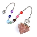 Pendentif pendule chakra en cristal rouge avec pierre facettée et charme arbre de vie - Quartz Fraise + Chaîne Chakra