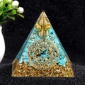 6cm Orgone Pyramid with turquoise stones and golden spiral resin home ornament - Turquoise with Copper Wire