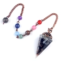 7 Chakra stone resin dowsing pendulum with black crystal chips and bronze chain - Snowflake Stone (Flower Head) + Seven Color Chain