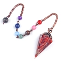 Copper Chakra Pendulum with seven colorful beads and red crystal stone resin cone - Red Jasper (Flower Head) + Seven Color Chain