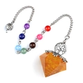 Pendule en cristal jaune avec fil en spirale, perles chakra et arbre de vie - Citrine Synthétique + Chaîne Chakra
