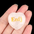 Pink rose quartz heart stone with golden ENFJ MBTI engraving for desk decoration - Protagonist/Enfj