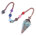 Chakra healing pendulum with seven colorful beads and resin crystal hex point pendant - Aquamarine (Flower Head) + Seven Color Chain