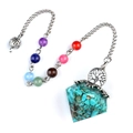 Pendule chakra en cristal turquoise avec charme arbre de vie et perles de pierre colorées - Turquoise Synthétique + Chaîne Chakra