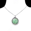 Silver stainless steel circle necklace with natural green crystal stone chips in pendant - Green Aventurine