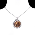 Silver stainless steel locket necklace with brown natural tiger eye stone chips inside - Tiger's Eye