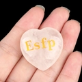 Heart-shaped rose quartz crystal stone with golden ESFP engraving for personality gift - Entertainer/Esfp