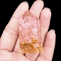 Pink quartz crystal hexagonal pyramid resin ornament with copper coil and gold foil flakes - Rose Quartz