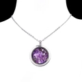 Collana in acciaio inossidabile con pendente rotondo riempito di ametista viola naturale - Ametista