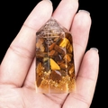 Tiger Eye Crystal Hexagonal Resin Tower with copper coil and gold foil flakes - Tiger's Eye