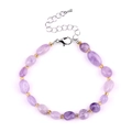 Adjustable amethyst bead bracelet with oval purple stones and gold spacers for women - Purple Jade
