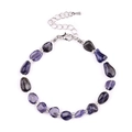 Irregular raw amethyst beads bracelet with adjustable silver lobster clasp - Iolite