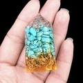 Handheld Orgone crystal tower with turquoise chips, copper spiral and gold foil accents - Blue Turquoise