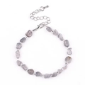 Handmade irregular grey moonstone bracelet with silver metal cylinder bead accents - Flash Stone (Labradorite)