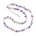 Irregular amethyst agate stone necklace with silver extension chain and lobster clasp - Fluorite