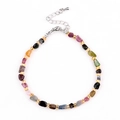 Multicolor raw stone bracelet with golden beads and adjustable silver lobster clasp - Mixed Tourmaline