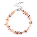 Irregular strawberry quartz beaded bracelet with gold spacers and extension chain - Red Hematoid Quartz