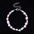 Adjustable natural light pink crystal fragment bracelet with silver metal spacer beads - Kunzite