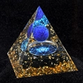 Handmade Orgonite Pyramid with blue lapis ball gold foil and obsidian stones - Lapis Lazuli and Obsidian Style (A1) / 5cm