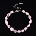 Adjustable natural rose quartz chip bracelet with clear spacer beads and silver lobster clasp - Rose Quartz