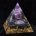 Handmade Orgone pyramid with amethyst ball, tree of life, black obsidian and gold leaf - Amethyst and Obsidian Style (A2) / 5cm