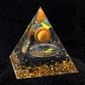 Tiger eye and black obsidian orgone pyramid with gold leaf and tree of life motif - Tiger Eye and Obsidian Style (A3) / 5cm