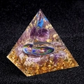 5cm Orgonite Pyramid with amethyst stones, tree of life emblem, and gold foil base - Standard Type / Amethyst (B2)
