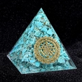 Heilpyramide aus grünem Türkis-Resin mit goldenem Sri Yantra Geometrie-Design - Türkis Mit Sri Yantra Symbol (D2) / 5cm