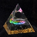 5cm Orgone Pyramid with black obsidian, gold foil, and rainbow chakra symbol ornament - Obsidian and Obsidian Style (A4) / 5cm