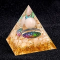 5cm Orgone Pyramid with pink crystal ball, golden foil fragments and Om symbol - Standard Type / Rose Quartz (B4)