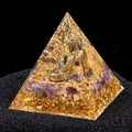 6cm Orgonite Pyramid with amethyst crystal, golden foil, and seated Buddha statue - Buddha Amethyst Style