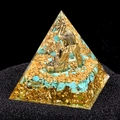 Handmade Orgone Pyramid with Golden Buddha Statue and Blue Turquoise Stone Inlay - Buddha Turquoise Style