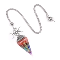 Silver heptachakra crystal resin pendulum with triple moon goddess pentagram symbol - Triple Moon Goddess Symbol (5905833683273) / Multicolor Triple Moon
