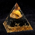 Handmade 5cm resin pyramid with tiger eye stone sphere and lotus flower base ornament - 5cm Single Item / C3 (Tiger Eye + Lotus + Obsidian)