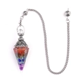Péndulo de cristal arcoíris con cono de resina hexagonal y cadena de plata sanación - Péndulo de Resina Chakra