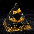 5cm Orgone Pyramid with golden lotus, black spheres and crushed stones in resin - 5cm Single Item / C4 (Obsidian + Lotus + Obsidian)