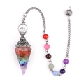 Sieben-Chakra-Kristall-Heilpendel mit Harzanhänger und silberner Metallkette - Chakra Harz Pendel