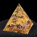 6cm Orgone Pyramid with Amethyst and Golden Deity Figure in polished resin - Shiva Amethyst Style