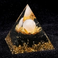 5cm Orgone pyramid featuring white crystal ball, lotus base, and black obsidian stones - 5cm Single Item / C5 (Rose Quartz + Lotus + Obsidian)