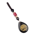 Obsidian teardrop keychain with golden tree of life engraving and braided cord - Obsidian (Tree Of Life)
