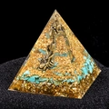 6cm Orgonite Pyramid with turquoise stones and golden Buddha statue ornament - Shiva Turquoise Style