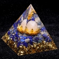 5cm lotus flower orgonite pyramid with blue lapis lazuli stones and golden resin base - 5cm Single Item / C6 (White Crystal + Lotus + Lapis Lazuli)