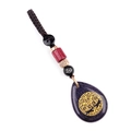 Blue goldstone teardrop pendant with golden tree of life and black woven cord - Synthetic Blue Sandstone (Tree Of Life)