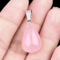 Colgante gota de cuarzo rosa con cierre plateado para la creación de joyería DIY - Cuarzo Rosa (Cuenta Única)