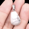 Colgante de piedra semipreciosa blanca en forma de gota con enganche de plata fina - Howlita (Cuenta Única)