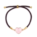 Bracciale intrecciato regolabile con ciondolo a cuore in quarzo rosa e bordo dorato - Quarzo Rosa (Oro)