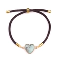 Bracciale regolabile in corda marrone con ciondolo a cuore in pietra naturale verde - Pietra Kiwi (Oro)