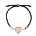 Verstellbares schwarzes Kordelarmband mit einem herzförmigen Anhänger aus Rosenquarz - Rosa Aventurin (Silber)
