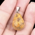 Colgante de piedra natural gota de agua amarilla jaspeada con cierre de metal plateado - Ágata Loca (Sola)