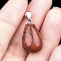 Colgante de lágrima en obsidiana caoba con enganche plateado para joyas y collares DIY - Broncita (Única)